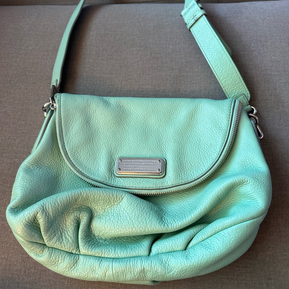 Mint Green Leather Crossbody Shoulder Bag